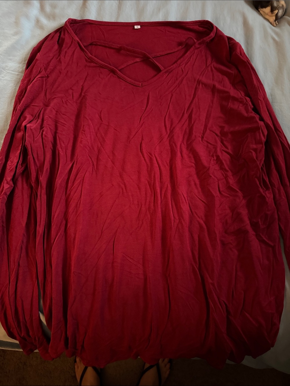 Women's Long Sleeve V-Neck Tee in Deep Wine